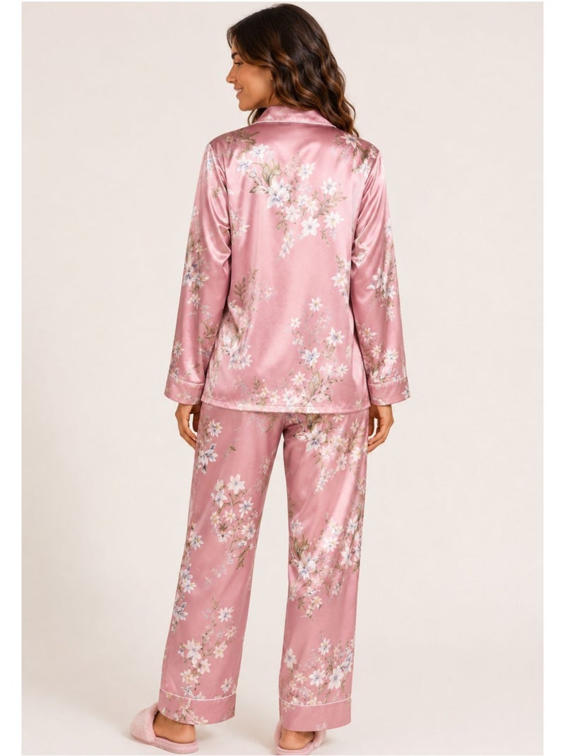 Pyjama fluide en satin Kebello Rose - Kiabi