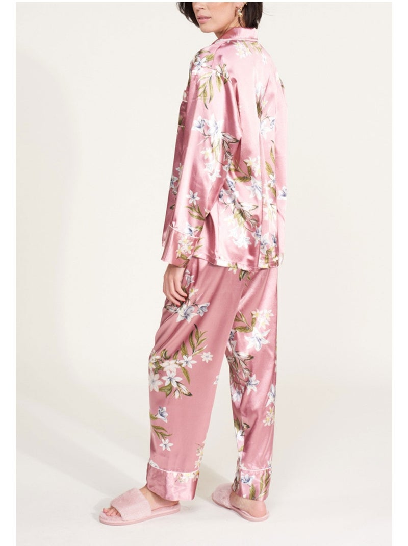 Pyjama fluide en satin Kebello Rose - Kiabi