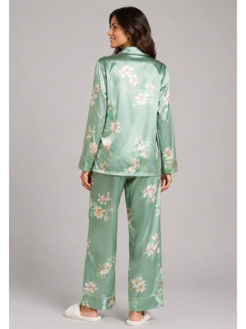 Pyjama fluide en satin Kebello Vert - Kiabi
