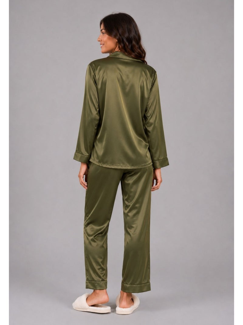 Pyjama fluide en satin Kebello Vert - Kiabi