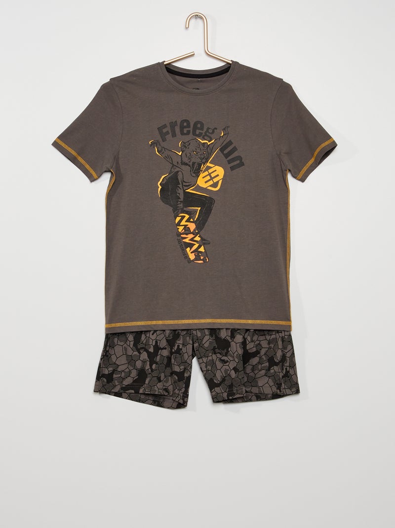 Pyjama 'Freegun' t-shirt + short noir - Kiabi