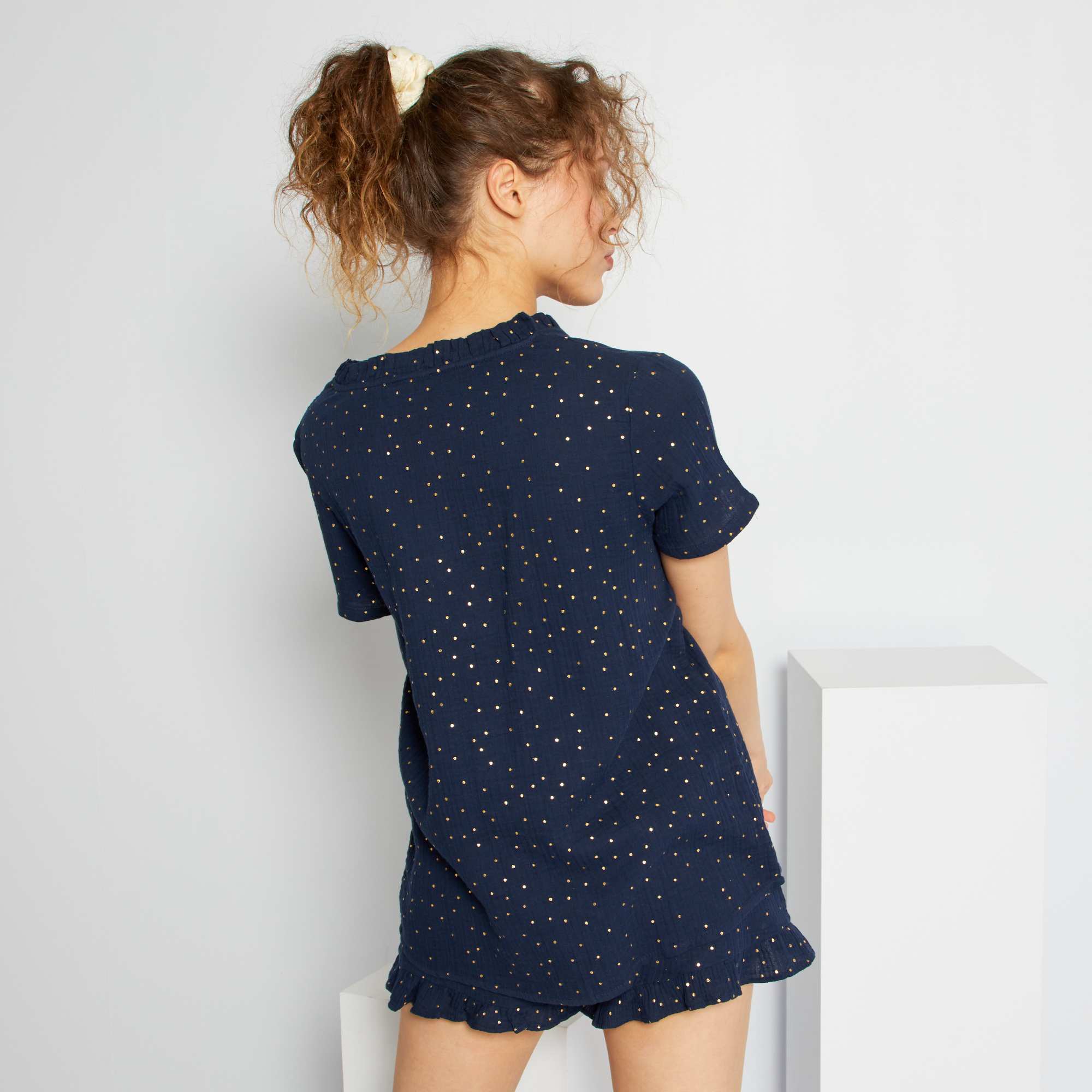 Pyjama gaze de coton femme - bleu marine - Kiabi - 18,00€