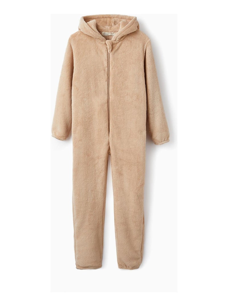 Pyjama-Grenouillère en polaire avec capuche pour garçon 'Rudolph'   NOËL Beige foncé - Kiabi