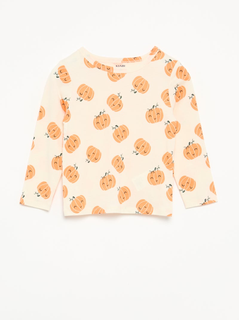 Pyjama 'Halloween' 2 pièces - T-shirt à manches longues + pantalon Beige - Kiabi