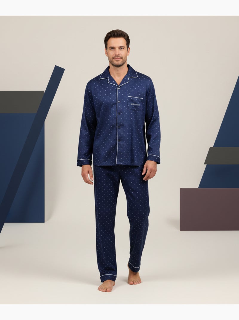 Pyjama Homme Hiver Polaire boutonné C2529 Bleu marine - Kiabi