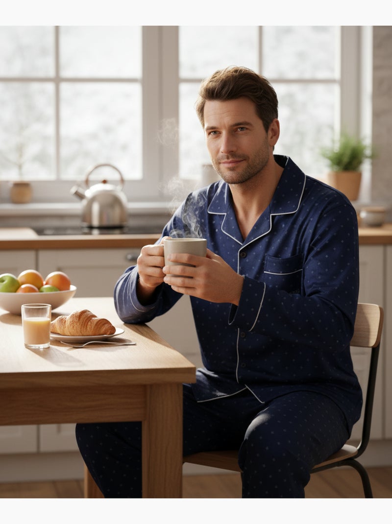 Pyjama Homme Hiver Polaire boutonné C2529 Bleu marine - Kiabi