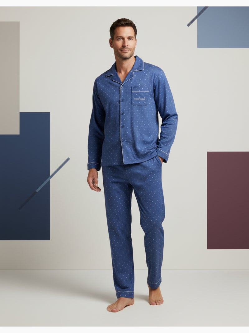 Pyjama Homme Hiver Polaire boutonné C2529 Bleu - Kiabi