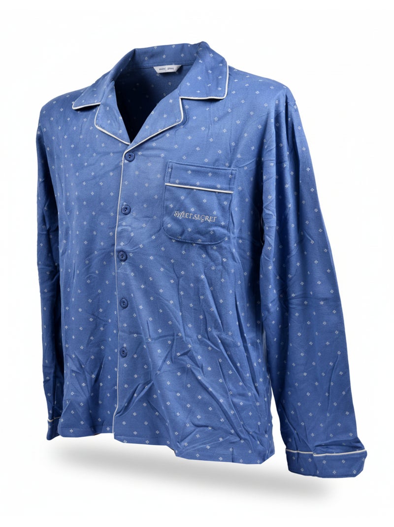 Pyjama Homme Hiver Polaire boutonné C2529 Bleu - Kiabi