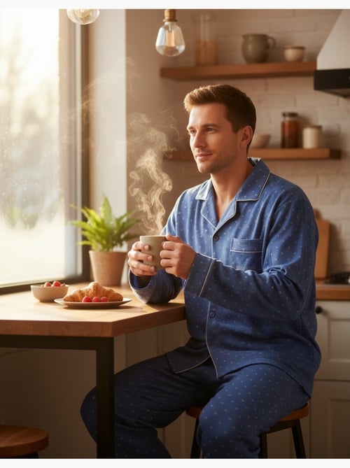 Pyjama Homme Hiver Polaire boutonné C2529 - Kiabi