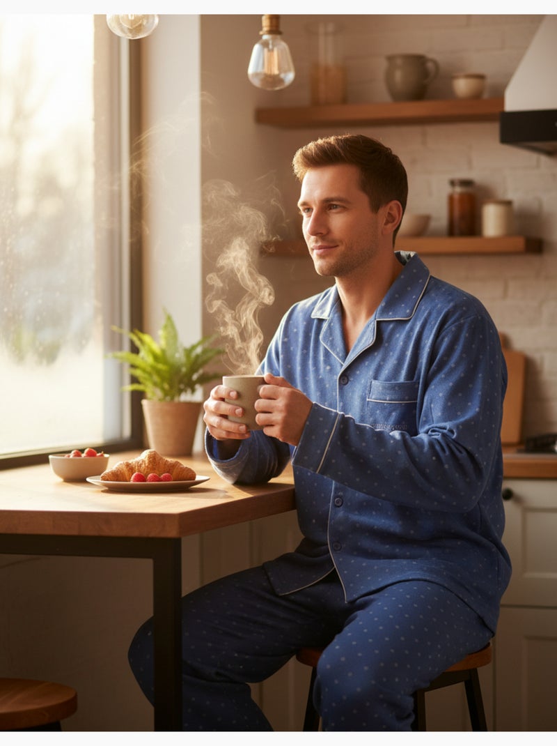 Pyjama Homme Hiver Polaire boutonné C2529 Bleu - Kiabi