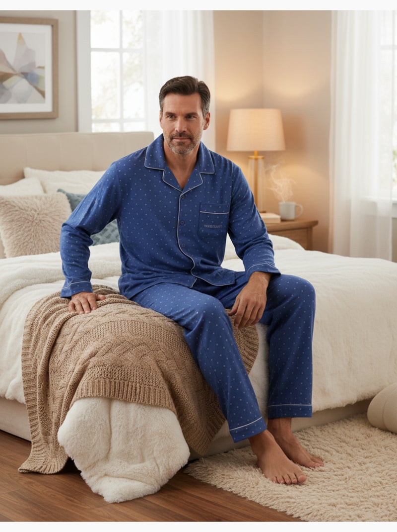 Pyjama Homme Hiver Polaire boutonné C2529 Bleu - Kiabi