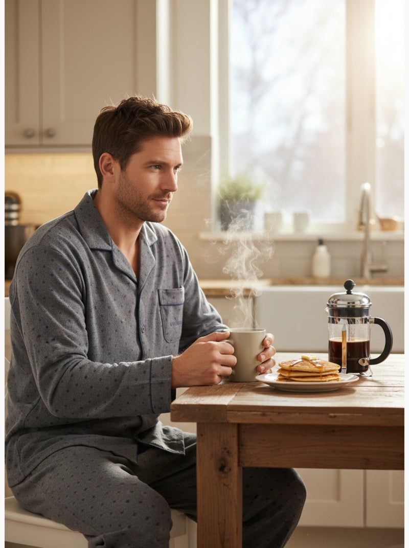 Pyjama Homme Hiver Polaire boutonné C2529 Gris - Kiabi