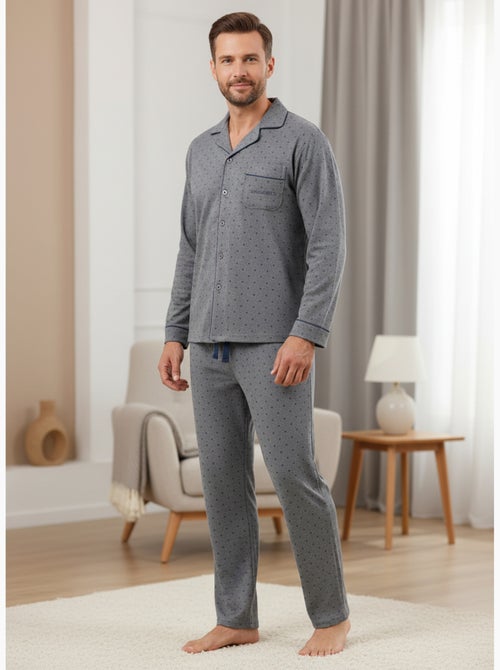 Pyjama Homme Hiver Polaire boutonné C2529 - Kiabi