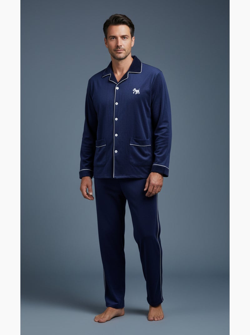 Pyjama Homme Hiver Polaire boutonné C2530 Bleu marine - Kiabi