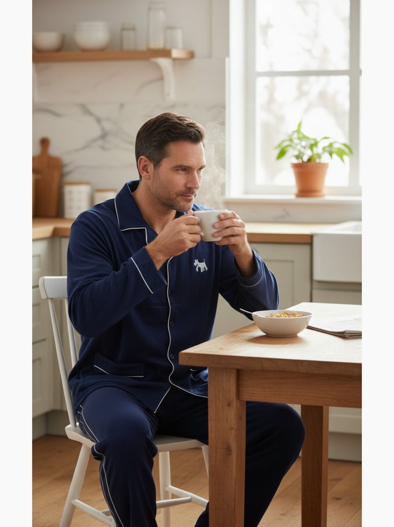 Pyjama Homme Hiver Polaire boutonné C2530 Bleu marine - Kiabi