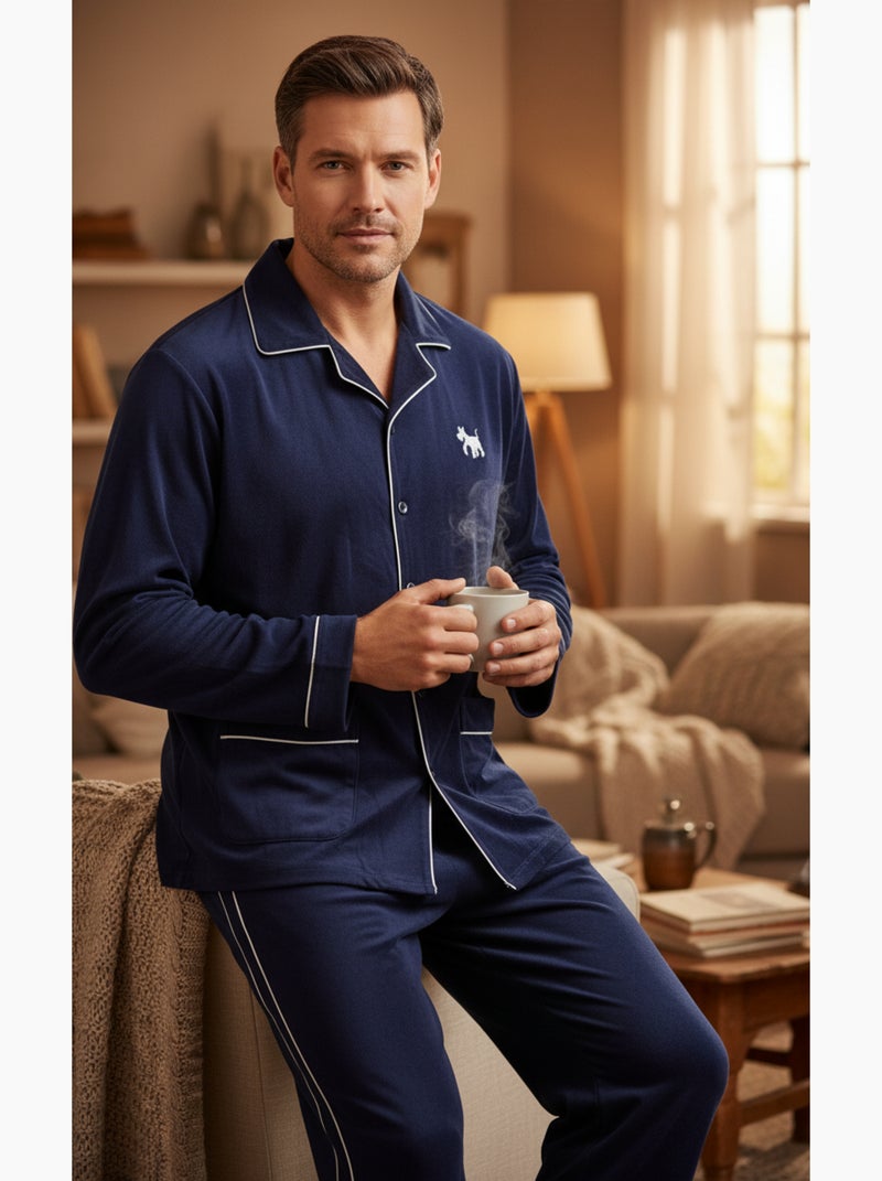 Pyjama Homme Hiver Polaire boutonné C2530 Bleu marine - Kiabi