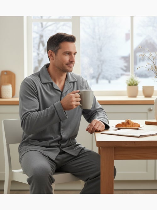 Pyjama Homme Hiver Polaire boutonné C2530 - Kiabi