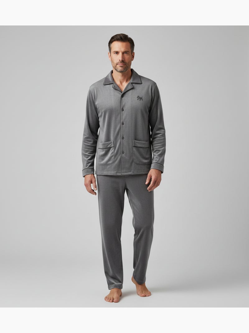 Pyjama Homme Hiver Polaire boutonné C2530 Gris - Kiabi