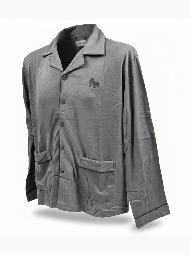 Pyjama Homme Hiver Polaire boutonné C2530 Gris - Kiabi