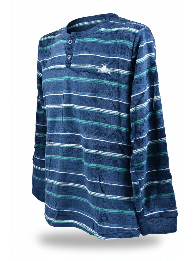Pyjama Homme Hiver Polaire Doux ADVENTURE J2565 Bleu marine - Kiabi