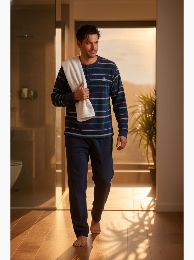 Pyjama Homme Hiver Polaire Doux ADVENTURE J2565 Bleu marine - Kiabi