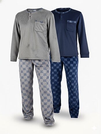 Pyjama Homme Hiver Polaire Doux imprimé LOSANGE Pack de 2