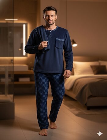 Pyjama Homme Hiver Polaire Doux imprimé LOSANGE Pack de 2