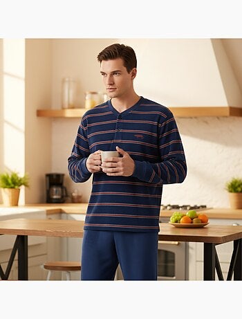 Pyjama Homme Hiver Polaire Doux RAYURE Z2654