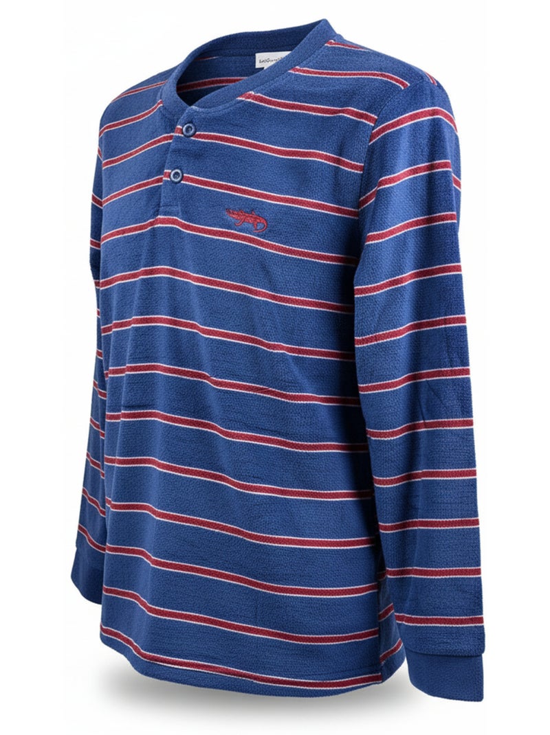 Pyjama Homme Hiver Polaire Doux RAYURE Z2654 Bleu marine - Kiabi