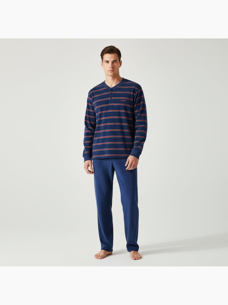 Pyjama Homme Hiver Polaire Doux RAYURE Z2654 Bleu marine - Kiabi