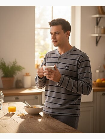 Pyjama Homme Hiver Polaire Doux RAYURE Z2654