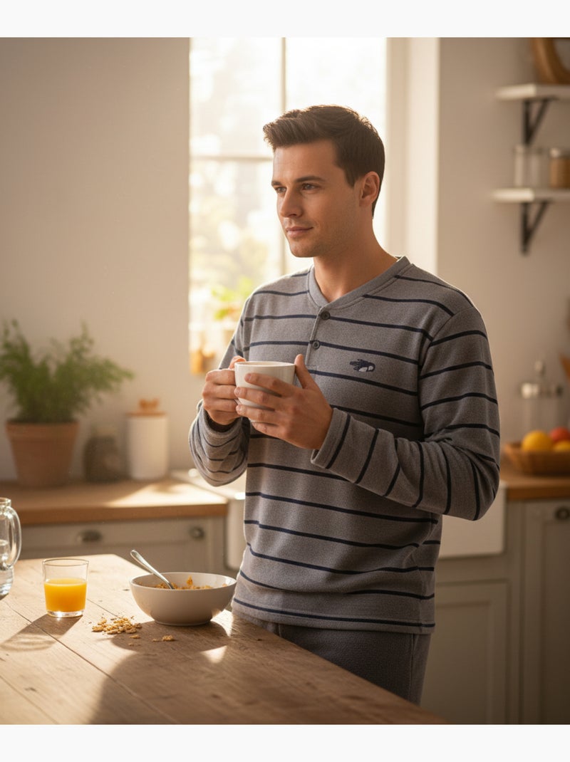 Pyjama Homme Hiver Polaire Doux RAYURE Z2654 Gris - Kiabi
