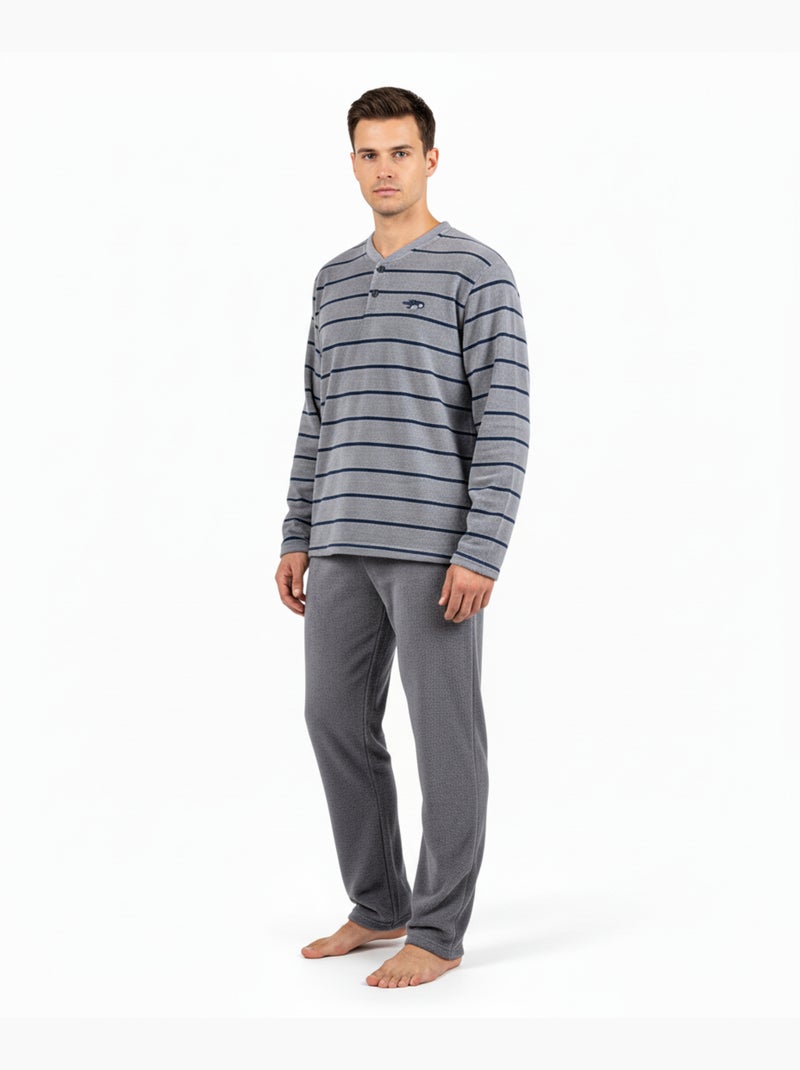 Pyjama Homme Hiver Polaire Doux RAYURE Z2654 Gris - Kiabi