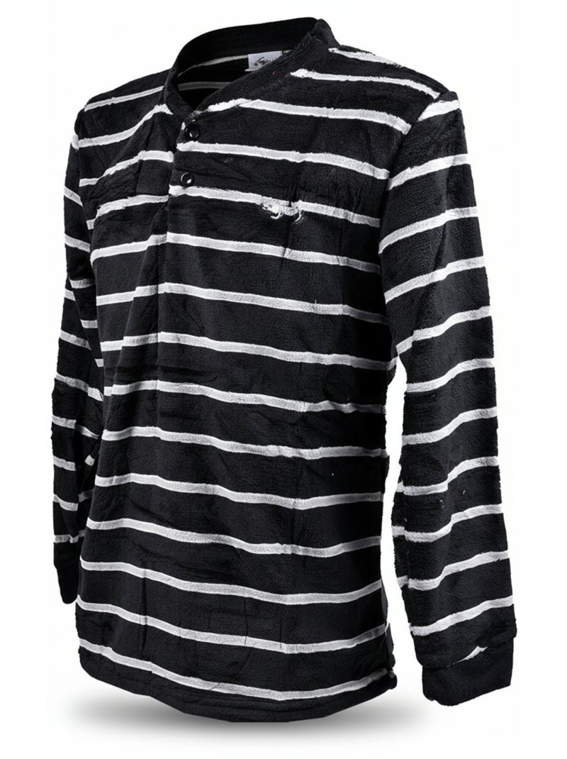 Pyjama Homme Hiver Polaire Doux RAYURE Z2654 Noir - Kiabi