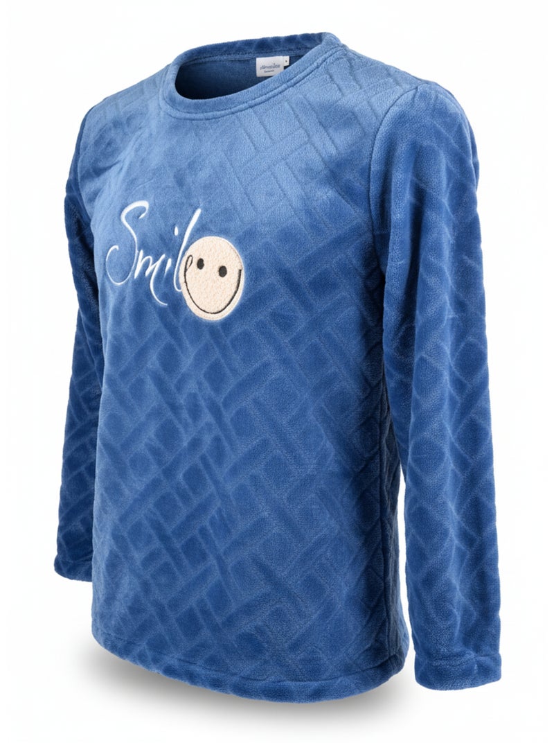 Pyjama Homme Hiver Polaire Doux SMILE Bleu marine - Kiabi