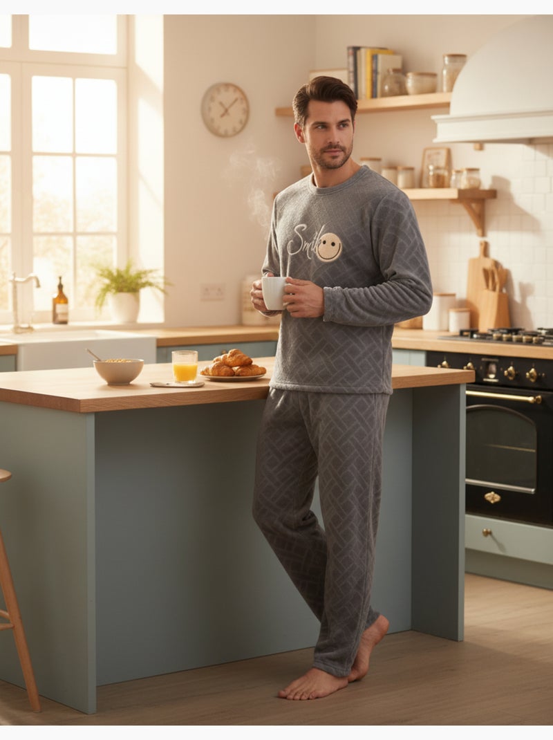 Pyjama Homme Hiver Polaire Doux SMILE Gris - Kiabi