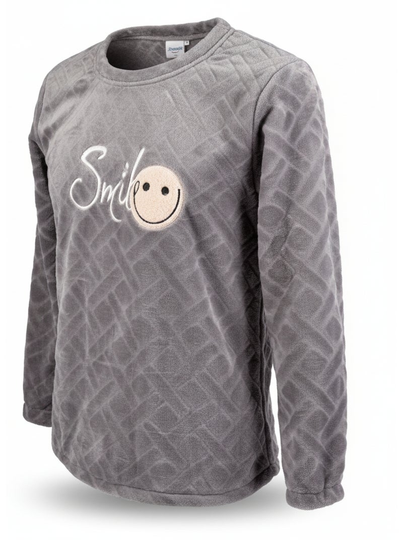 Pyjama Homme Hiver Polaire Doux SMILE Gris - Kiabi