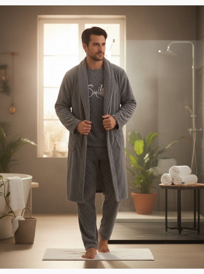 Pyjama Homme Hiver Polaire Doux SMILE Gris - Kiabi