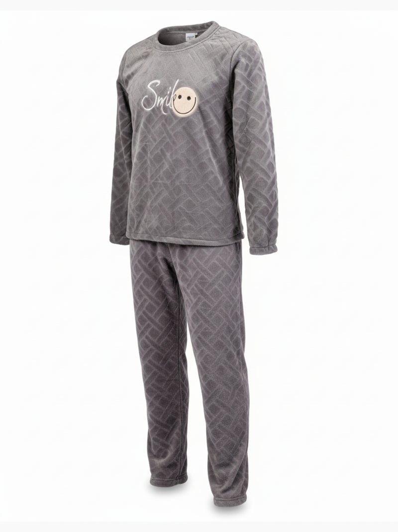 Pyjama Homme Hiver Polaire Doux SMILE Pack de 2 Bleu Gris - Kiabi