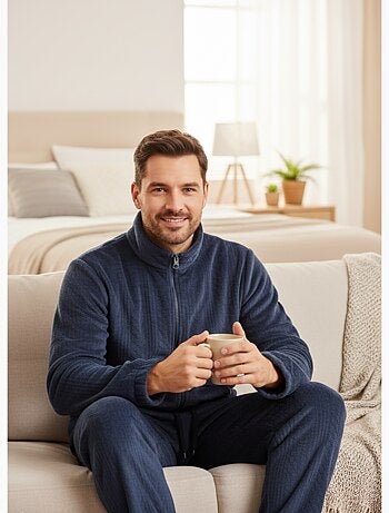 Pyjama Homme Hiver Polaire Doux ZIP