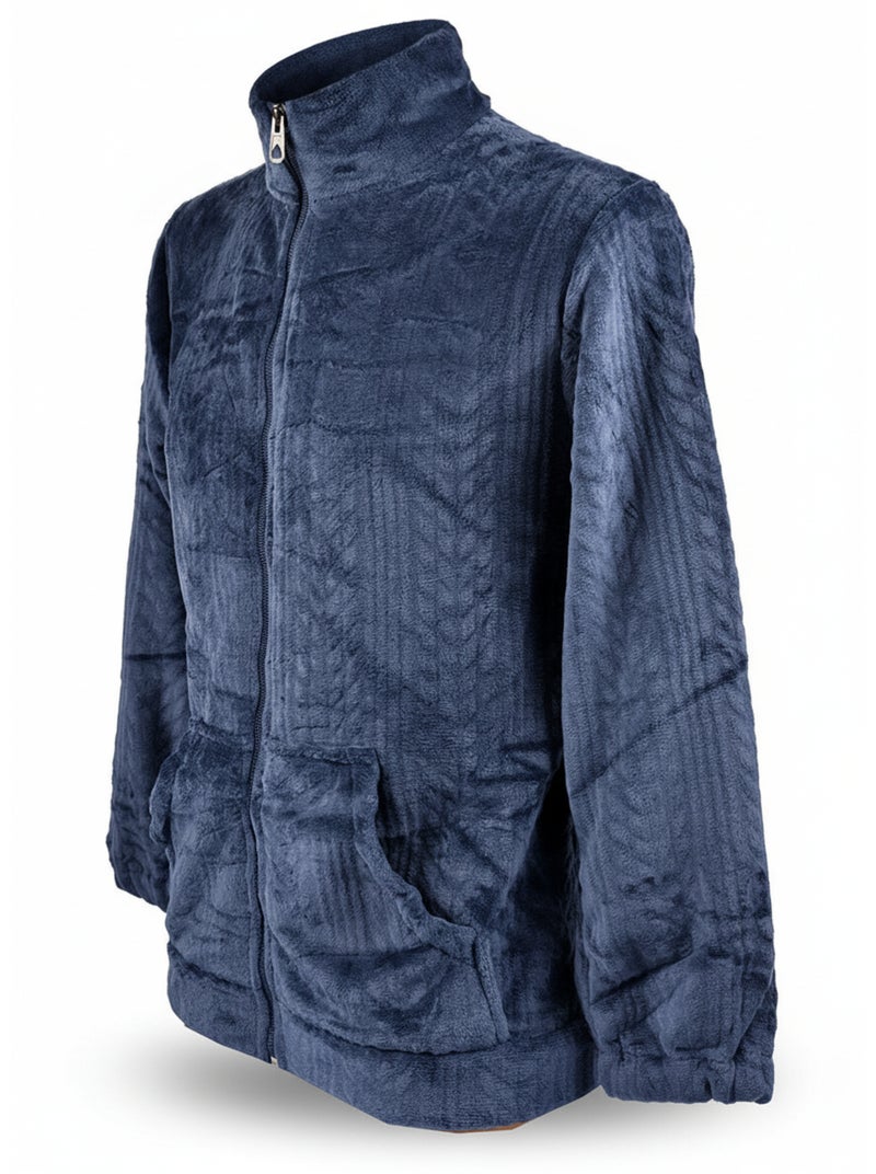 Pyjama Homme Hiver Polaire Doux ZIP Bleu marine - Kiabi