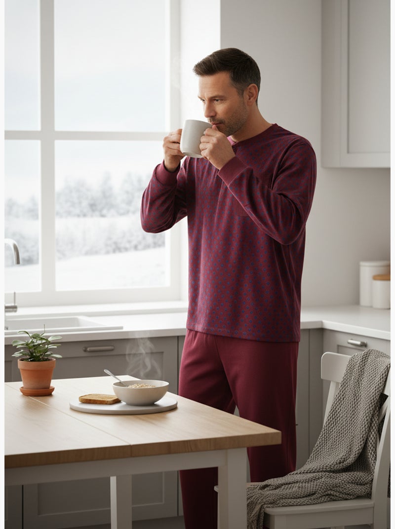 Pyjama Homme Hiver Polaire Premium CALM Z2550 Bordeaux - Kiabi