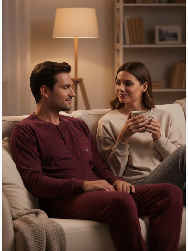 Pyjama Homme Hiver Polaire Premium CALM Z2550 Bordeaux - Kiabi