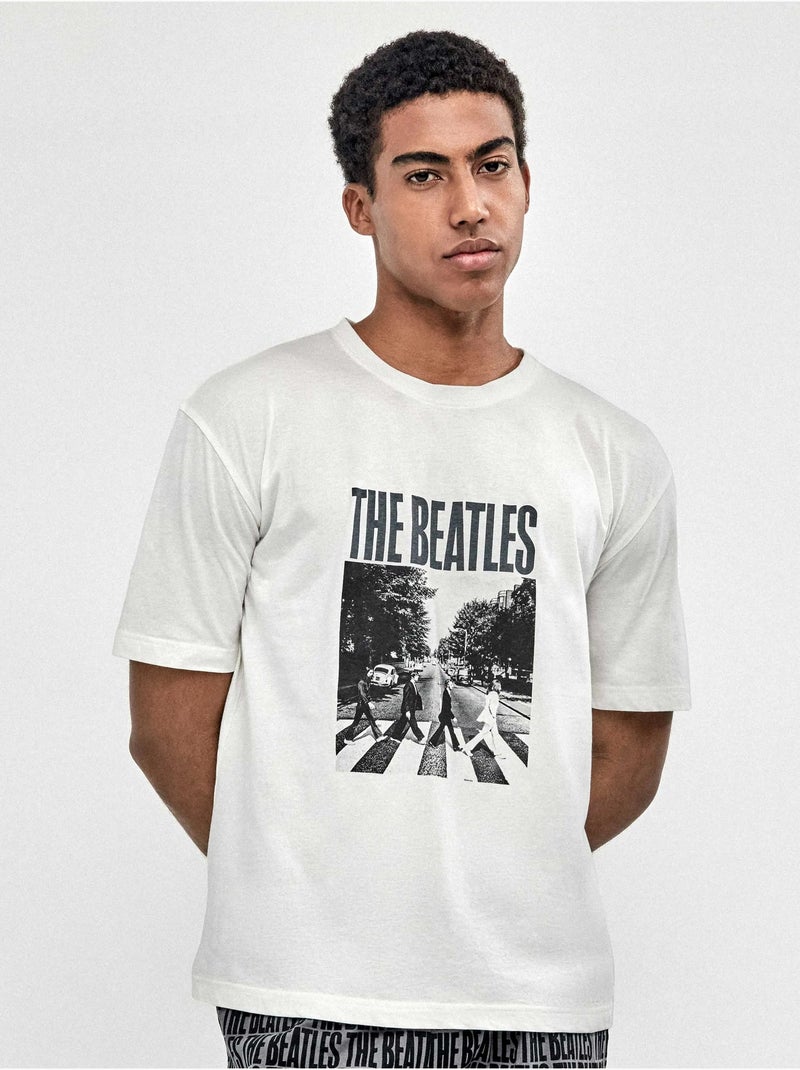 Pyjama homme imprimé The Beatles Blanc - Kiabi