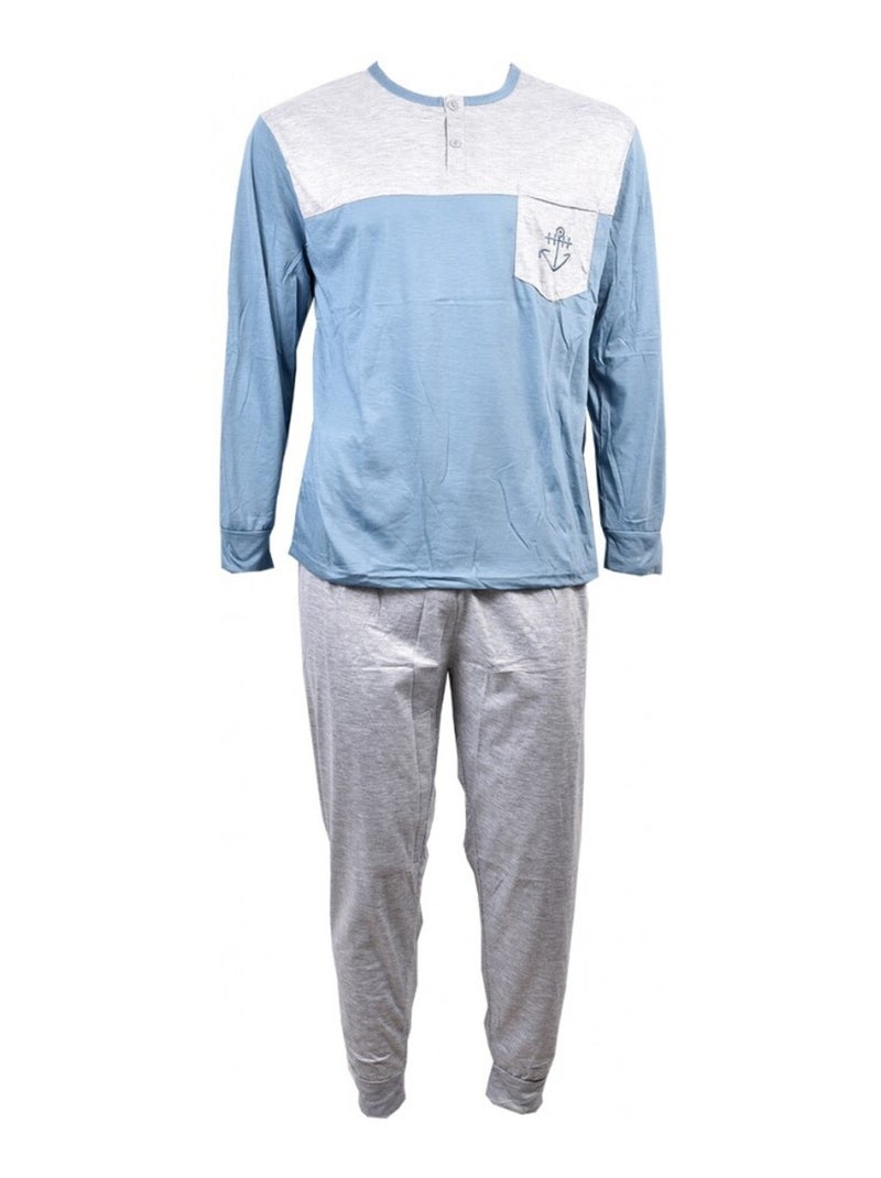 Pyjama Homme Long Eco Bleu Gris - Kiabi
