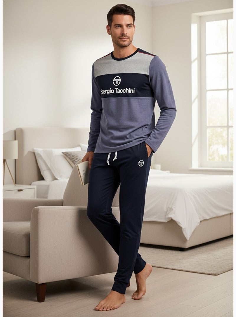 Pyjama Homme Long Sergio Tacchini Bleu Gris Noir - Kiabi