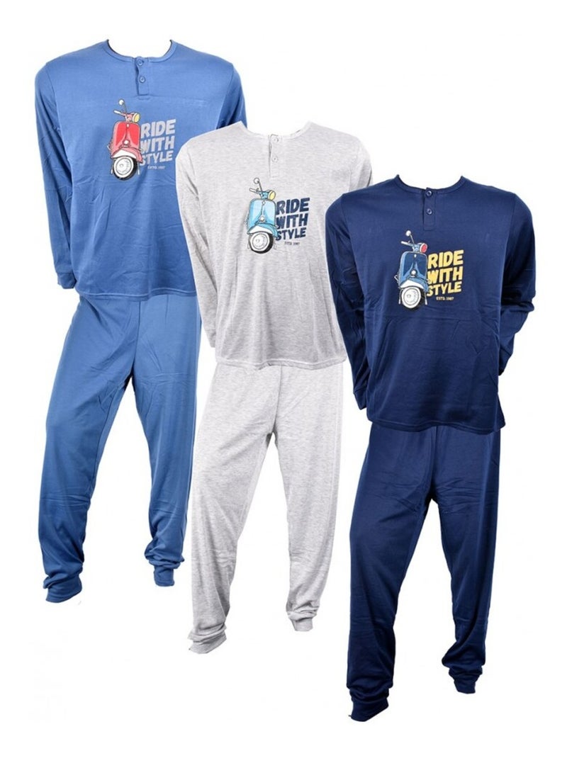Pyjama Homme Long SWEET SECRET - Pack de 3 Bleu Gris Bleu - Kiabi