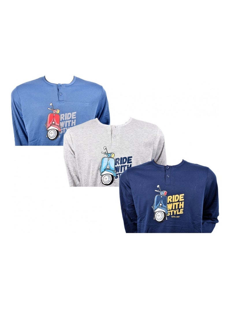 Pyjama Homme Long SWEET SECRET - Pack de 3 Bleu Gris Bleu - Kiabi