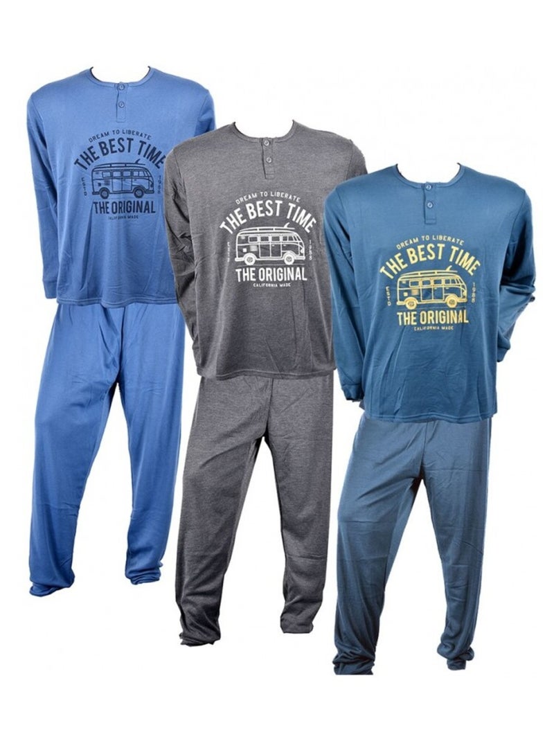 Pyjama Homme Long SWEET SECRET - Pack de 3 Gris Vert Bleu - Kiabi