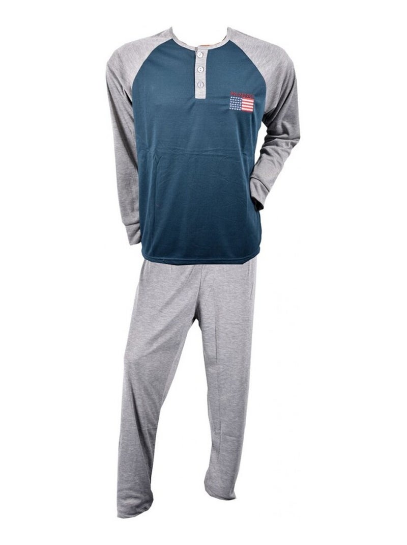 Pyjama Homme Long SWEET SECRET Gris Vert - Kiabi